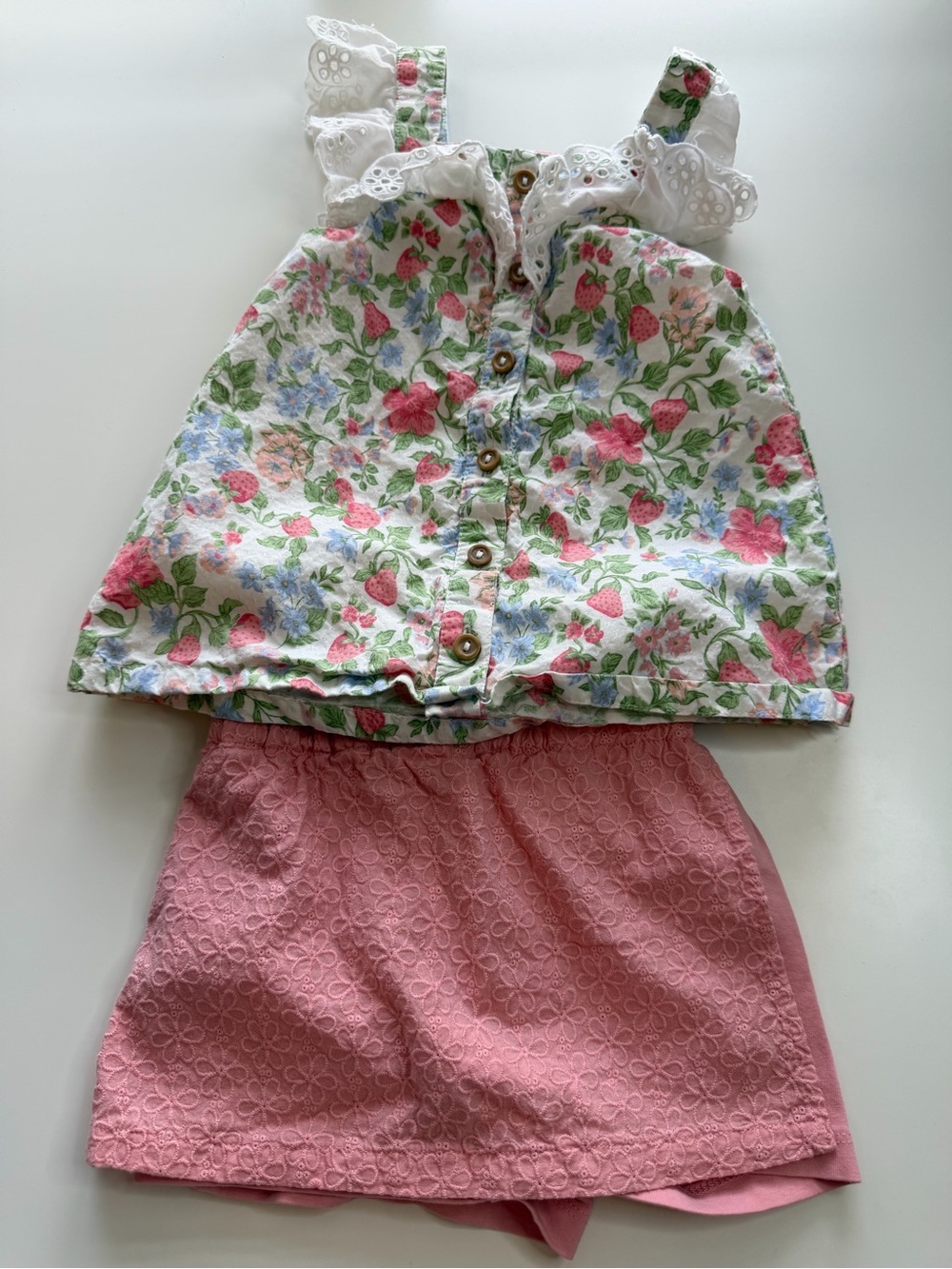 Catherine Malandrino White Floral Cotton Tank and Skort Set